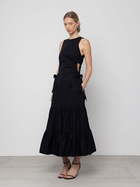 ESTHE Tiered 100% Organic Cotton Cut Out Maxi Dress Black Size Medium VGUC